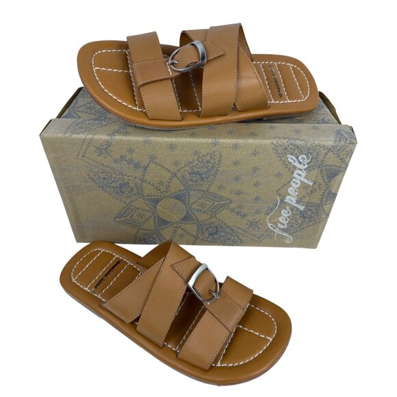 Free People Women's Sloan Buckle Leather Open Toe Sandals Cinnamon Size 8.5 - Picture 1 of 11